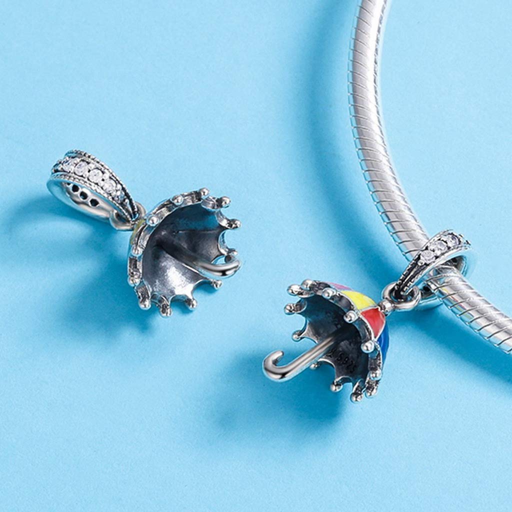 PAHALA 925 Strling Silver Color Enamel Umbrella Crystal Charms