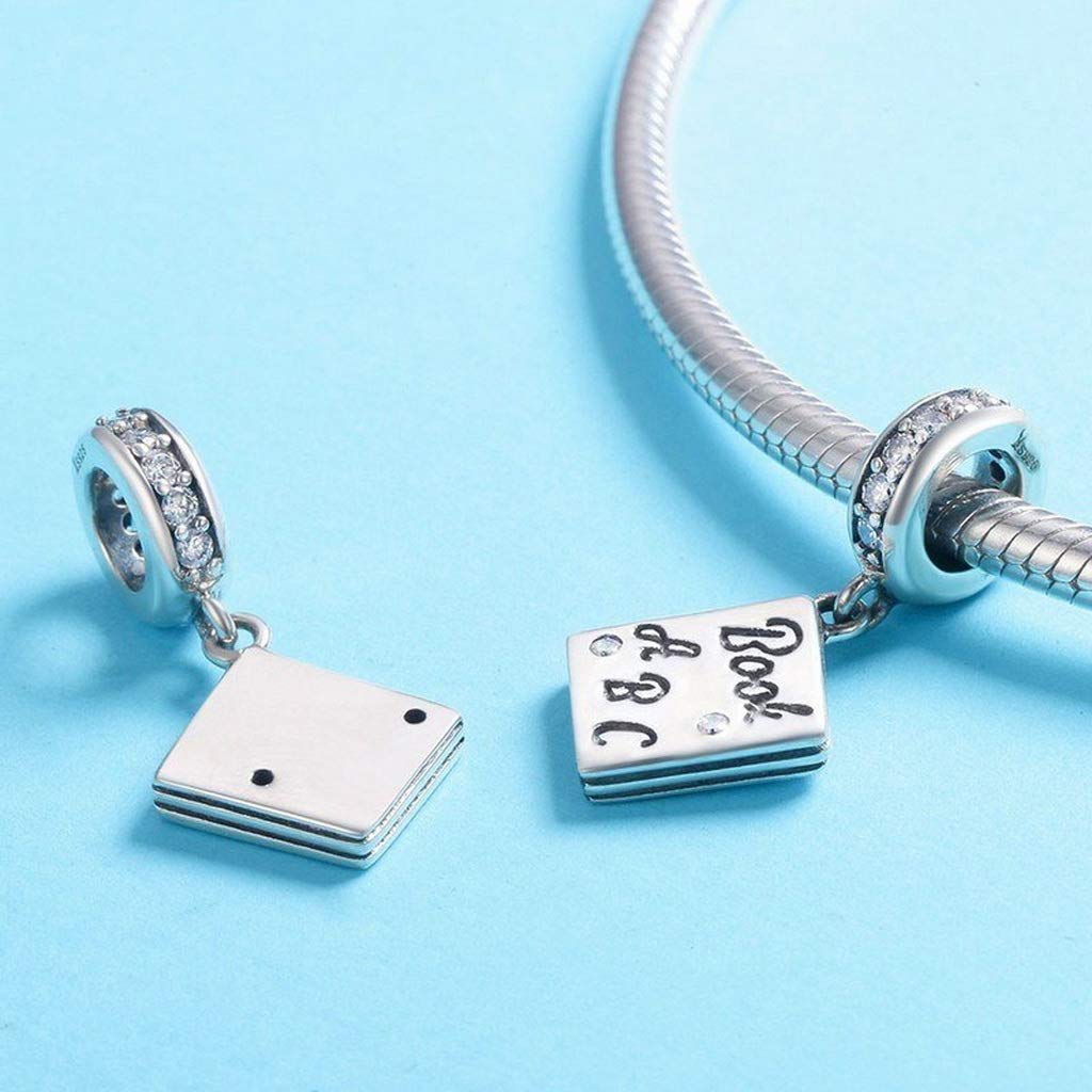 PAHALA 925 Strling Silver I Love Book with Crystals Charm Bead