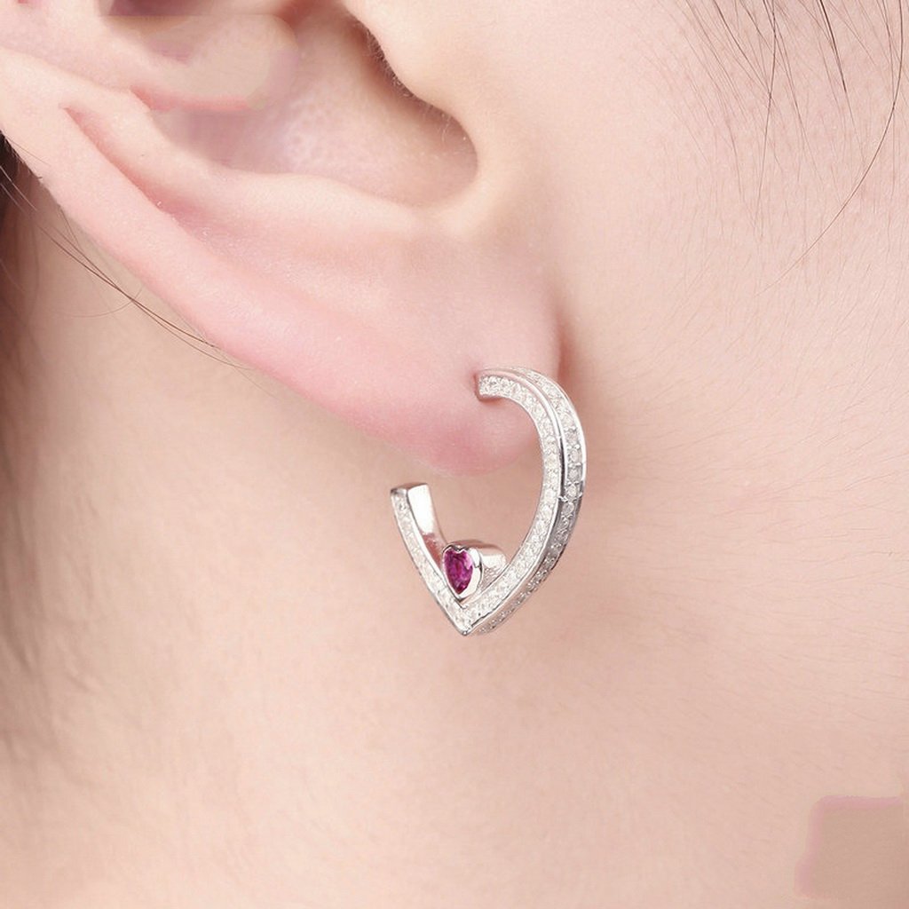 PAHALA 925 Sterling Silver Round With Pink Crystals Heart Party Wedding Stud Earring