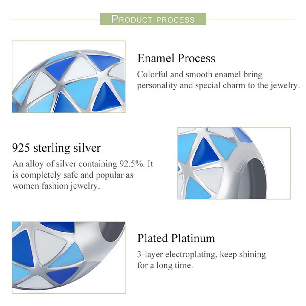 PAHALA 925 Sterling Silver Sea Blue White Enamel Charm Bead
