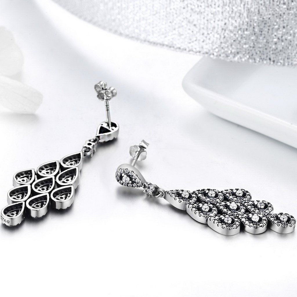 PAHALA 925 Sterling Silver Cascading Glamour With Crystals Long Drop Earrings