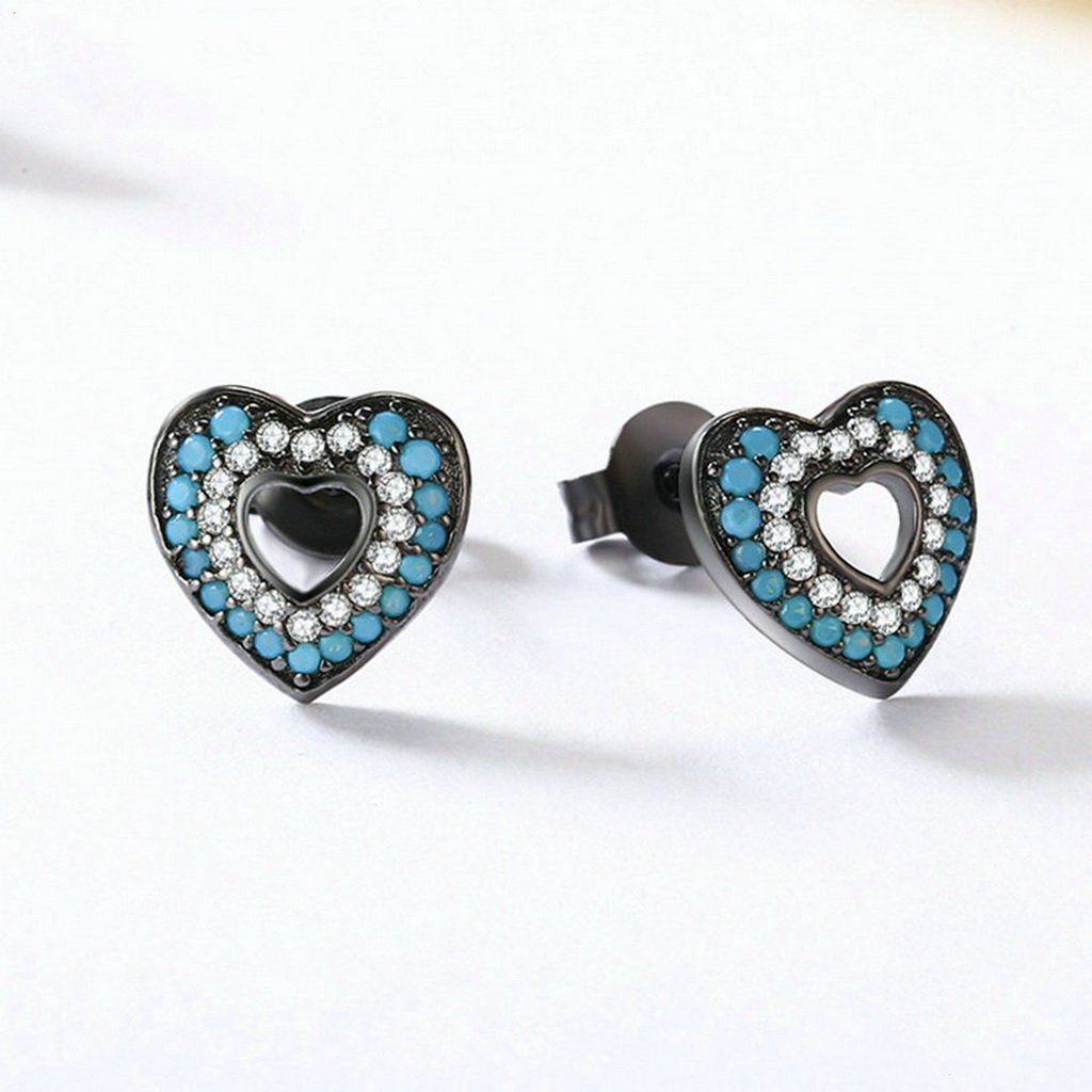 PAHALA 925 Sterling Silver Heart With Blue Crystals Party Wedding Drop Earrings