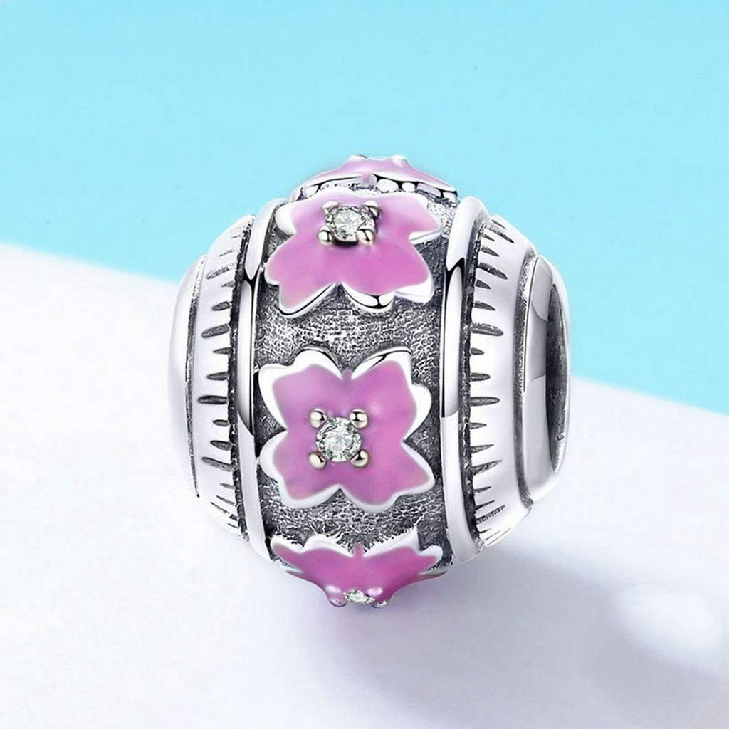 PAHALA 925 Strling Silver Love Clover Flower Pink Enamel Charm Bead