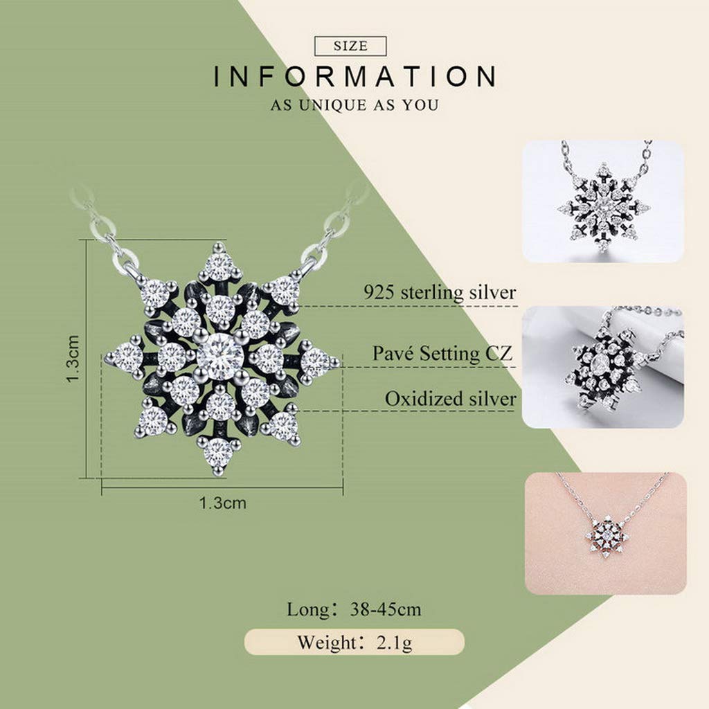 PAHALA 925 Sterling Silver Luminous Snowflake Crystals Pendant Necklace
