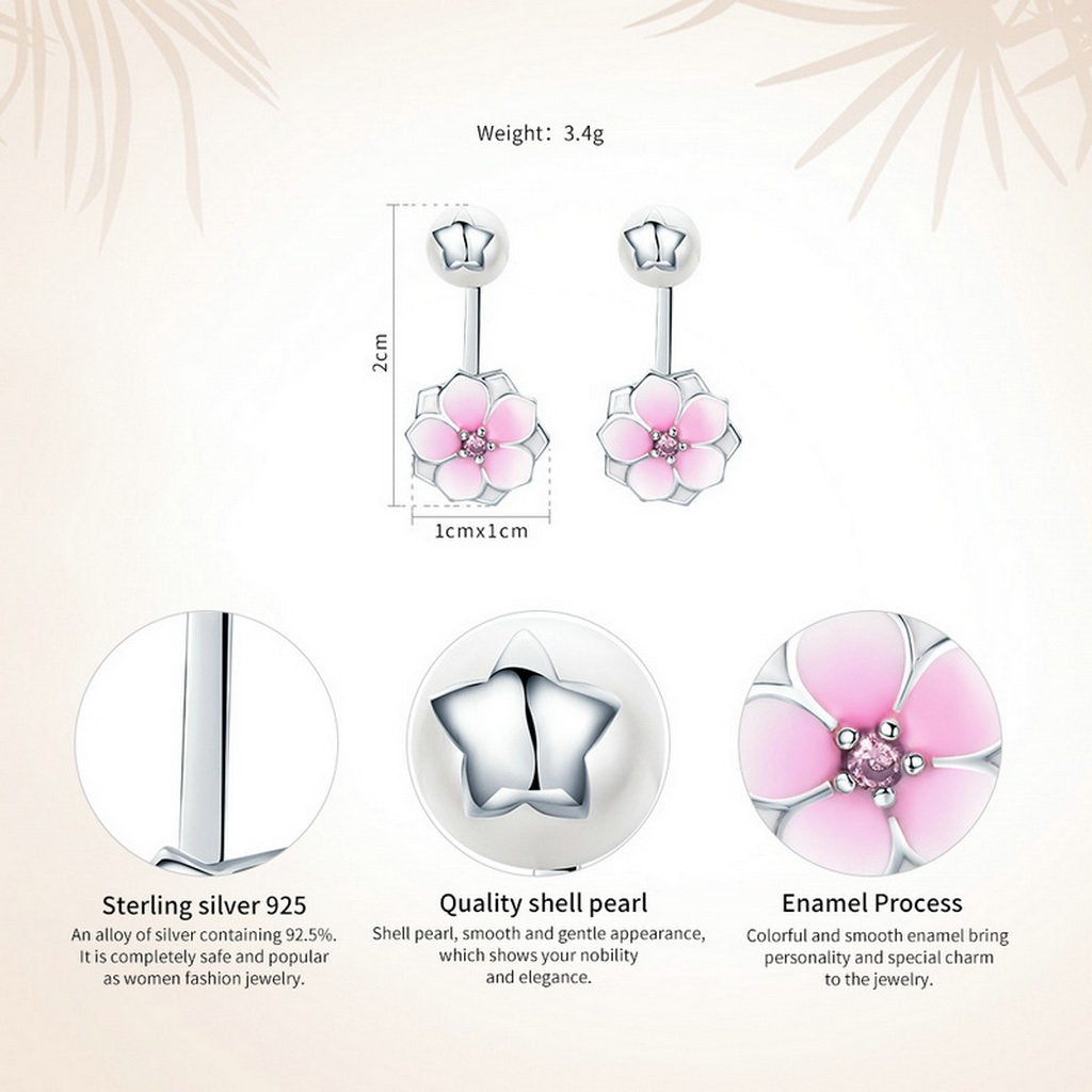 PAHALA 925 Sterling Silver Bloom Cerise Enamel Party Wedding Stud Earring