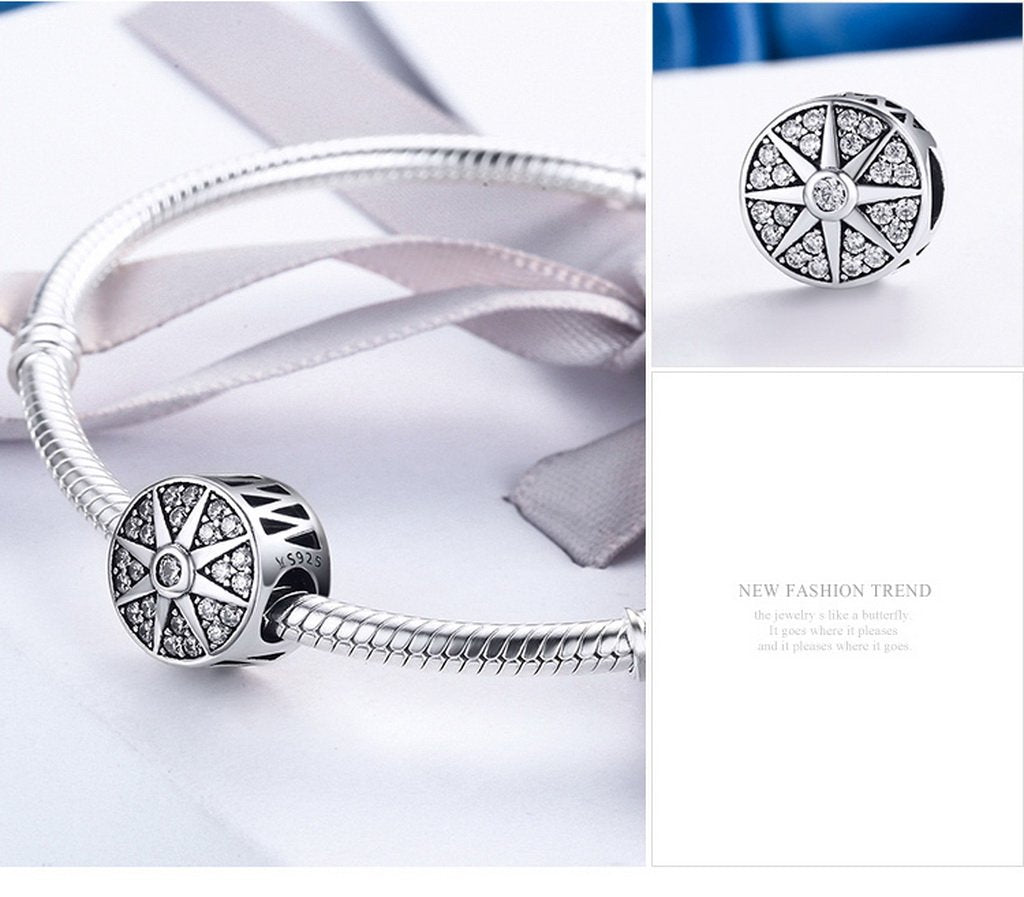PAHALA 925 Sterling Silver Sun Freeze with Crystals Charms Fit Bracelets Necklace