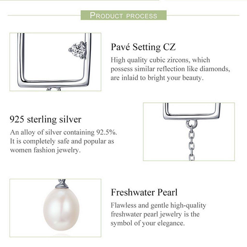 PAHALA 925 Sterling Silver Square Freshwater Pearl With Crystals Party Wedding Drop Earrings
