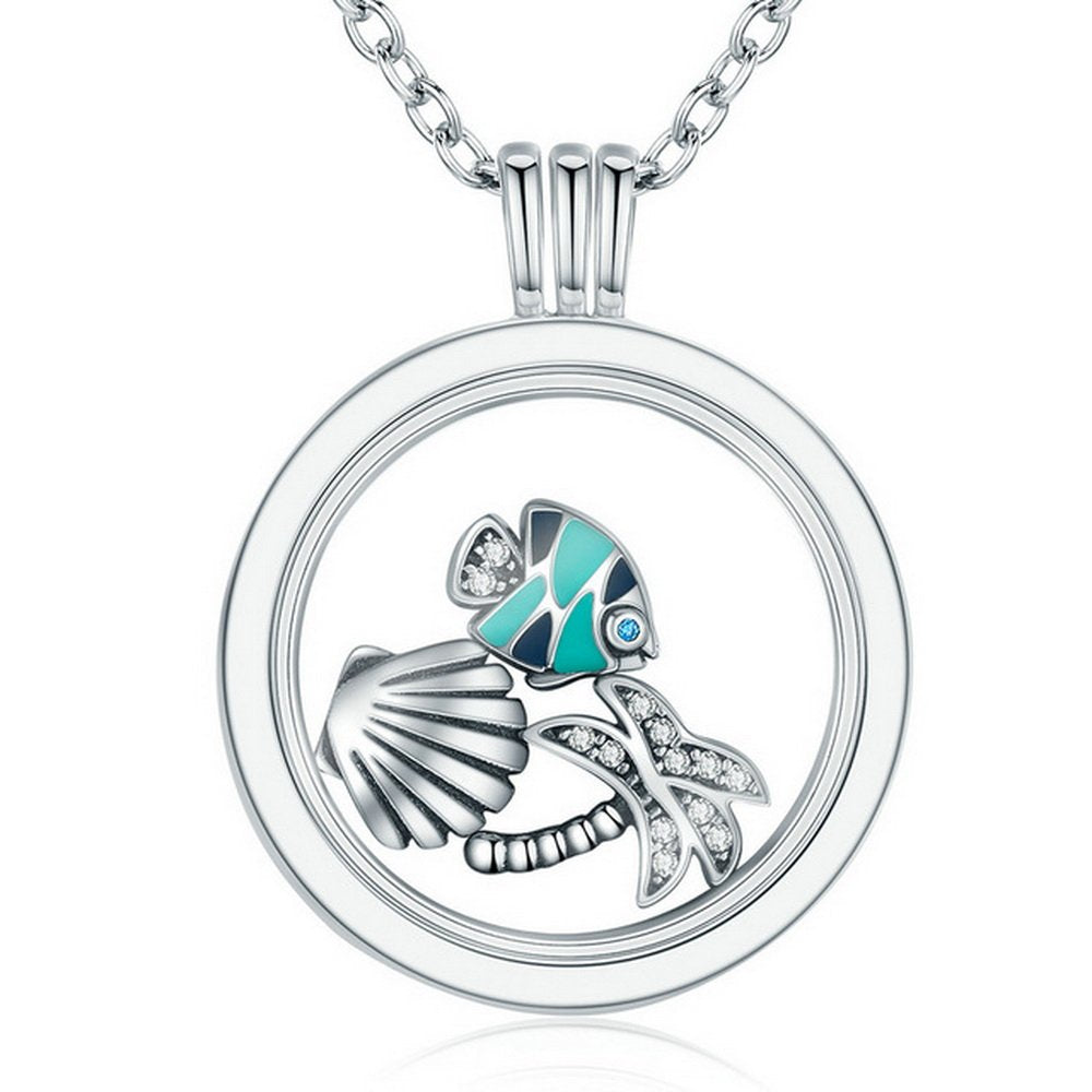 PAHALA 925 Sterling Silver Paradise Enamel with Crystals Clear CZ Pendant Necklace