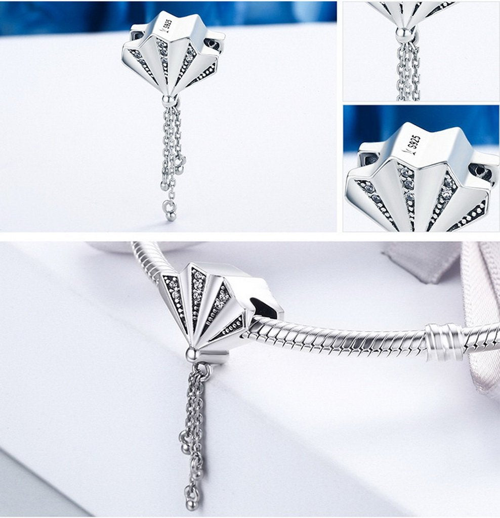 PAHALA 925 Sterling Silver Fan Melody with Crystals Charms Fit Bracelets Necklace