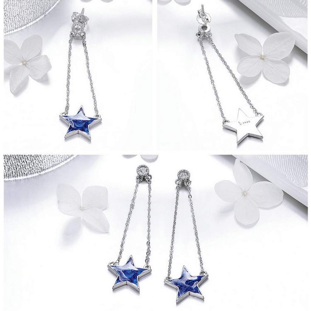 PAHALA 925 Sterling Silver Sparkling Star Chain Dangle Drop Earrings
