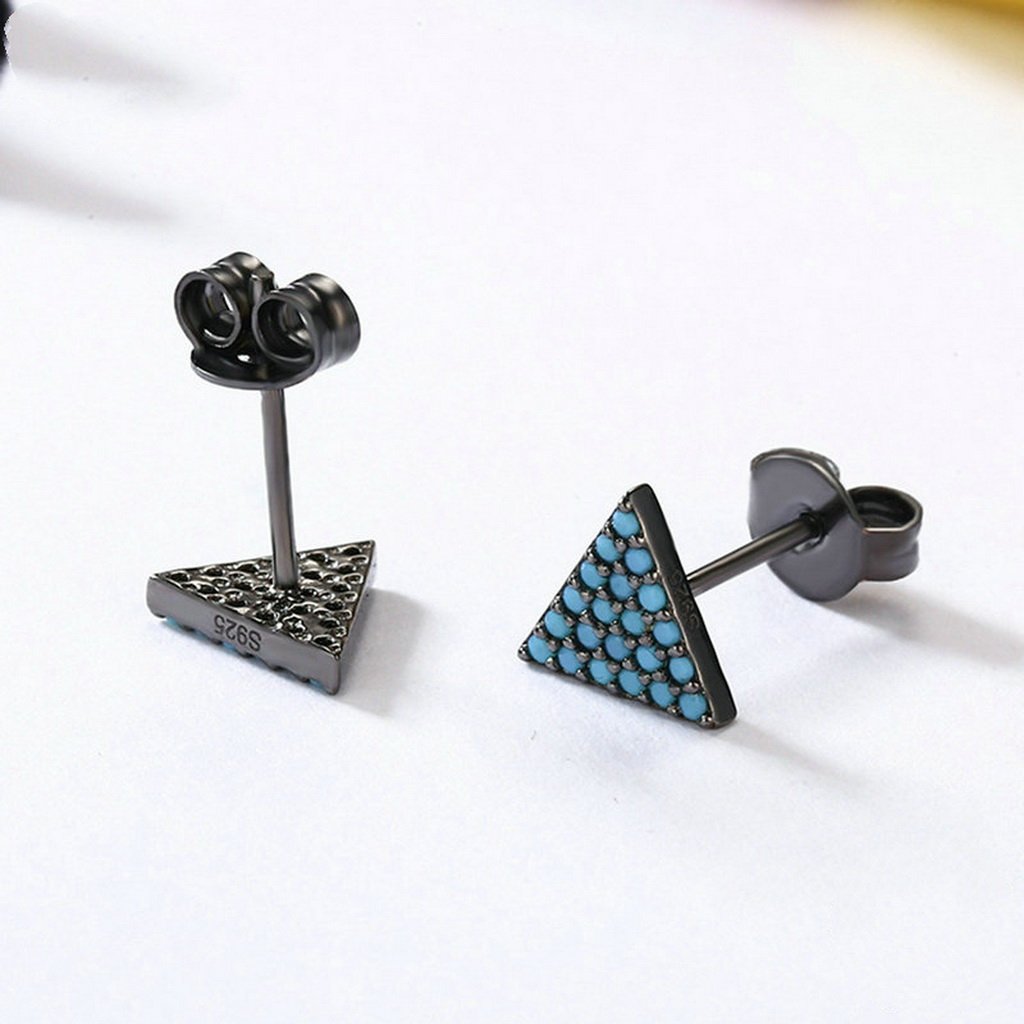 PAHALA 925 Sterling Silver Unique Triangle With Blue Crystals Party Wedding Stud Earrings