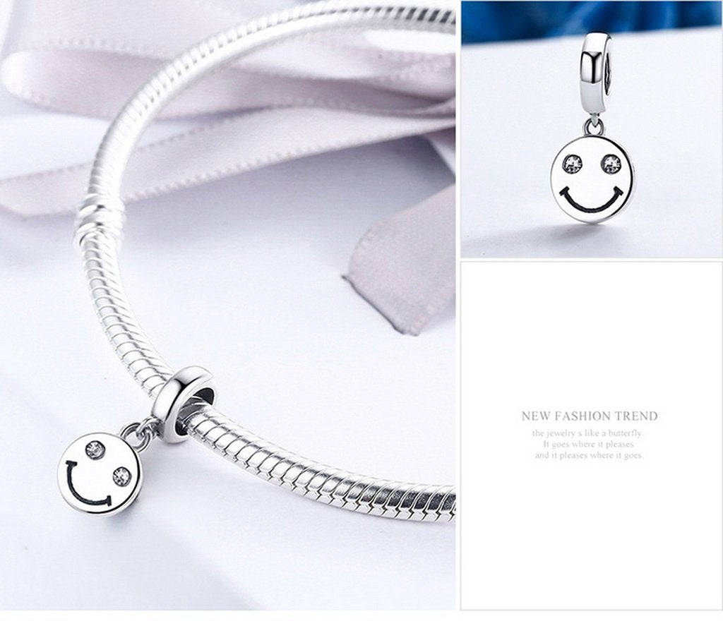 PAHALA 925 Sterling Silver Smile Face with Crystal Charms Fit Bracelets Necklace