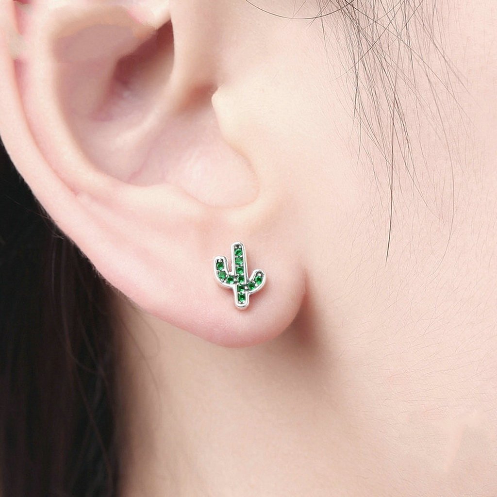 PAHALA 925 Sterling Silver Green Cacuts Crystals Party Wedding Stud Earring