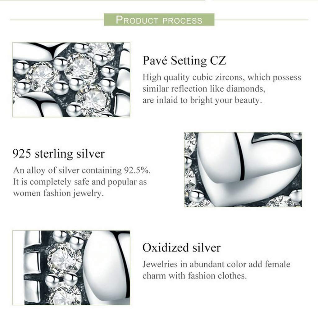 PAHALA 925 Strling Silver Dazzling Heart Shape with Crystals Charm Bead