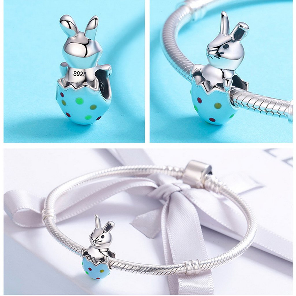 PAHALA 925 Sterling Silver Colorful Enamel Rabbit Charm Bead