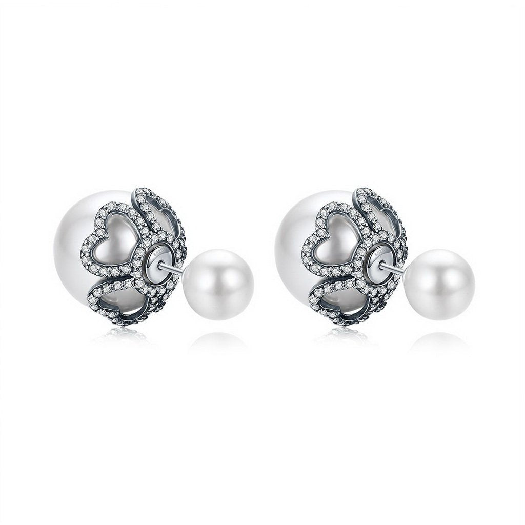 PAHALA 925 Sterling Silver Ball Flower Crystal Stud Earrings