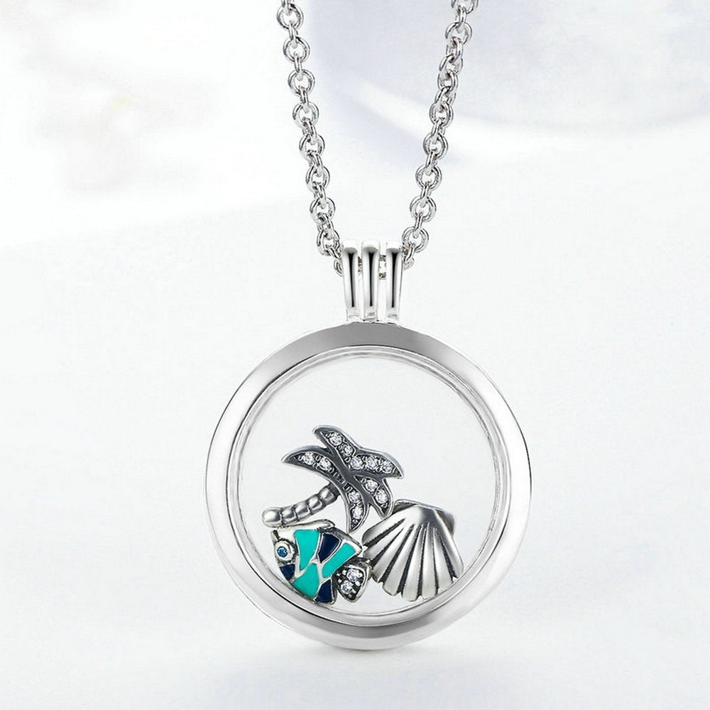PAHALA 925 Sterling Silver Paradise Enamel with Crystals Clear CZ Pendant Necklace