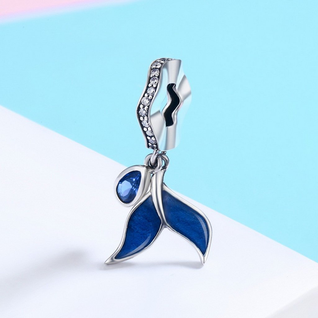 PAHALA 925 Sterling Silver Blue Fish Enamel with Crystals Pendant Charm Bead