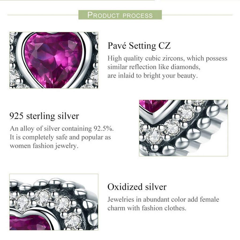 PAHALA 925 Strling Silver Romantic Heart Luminous Shape with Crystals Charm Bead