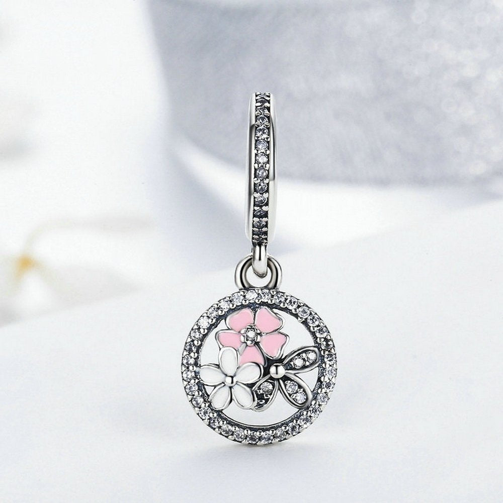 PAHALA 925 Strling Silver Blooms Enamels with Crystals Charms Fit Bracelets Necklace
