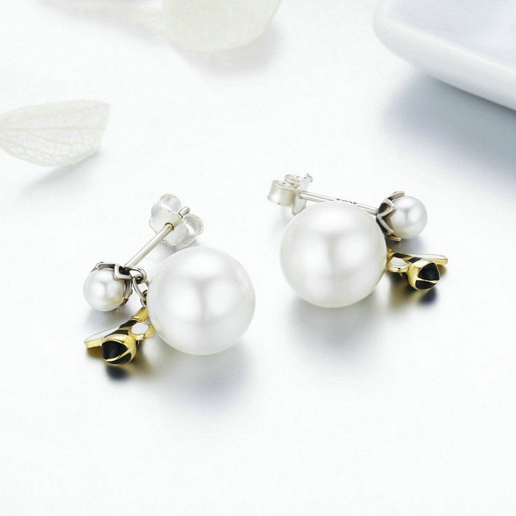 PAHALA 925 Sterling Silver Busy Bee With Honey Party Wedding Stud Earrings