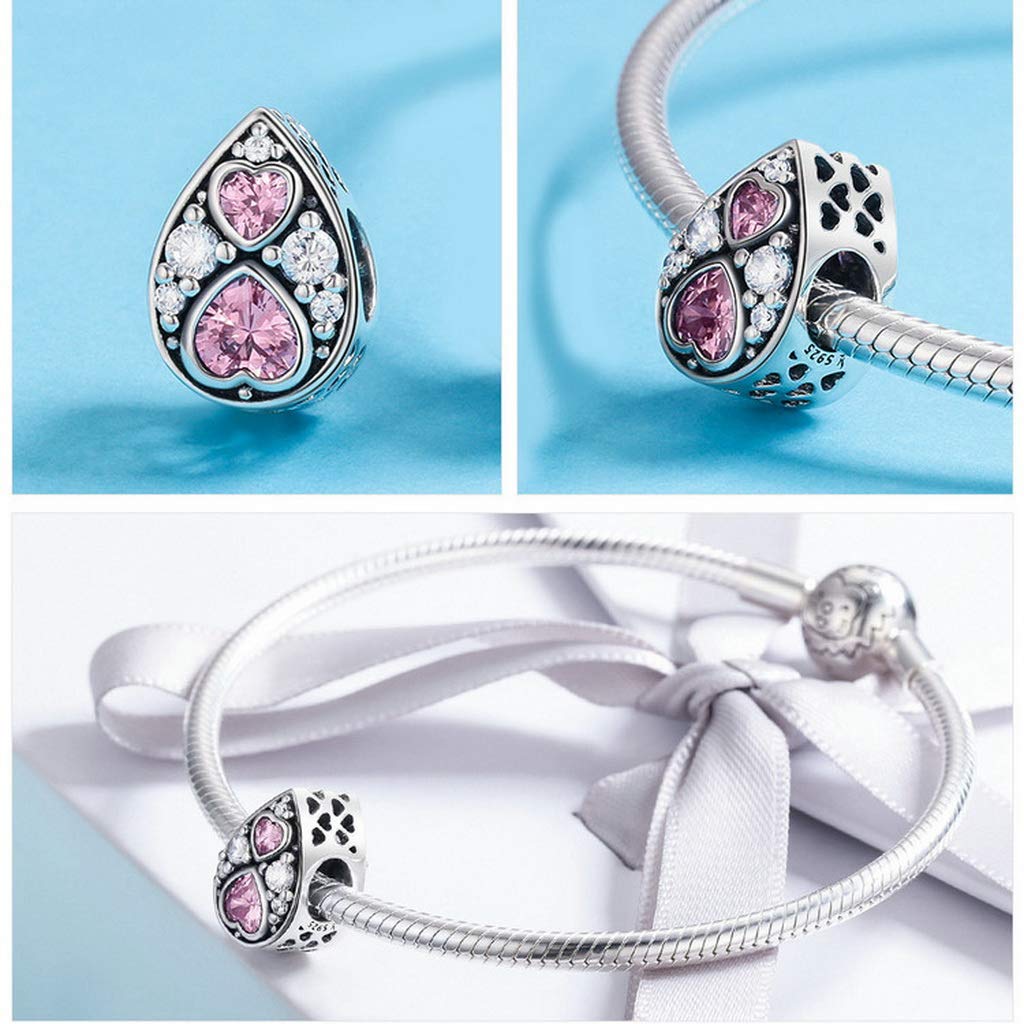 PAHALA 925 Strling Silver Romantic Dazzling Heart Shape Crystals Charms