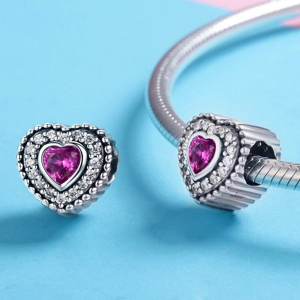 PAHALA 925 Strling Silver Romantic Heart Luminous Shape with Crystals Charm Bead