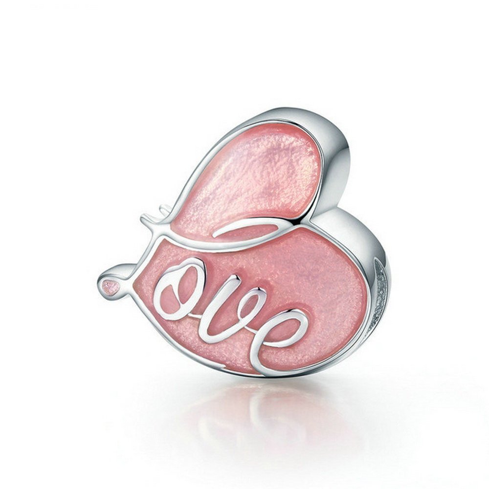 PAHALA 925 Strling Silver Fall in Love Pink Enamel Charms Fit Bracelets Necklace