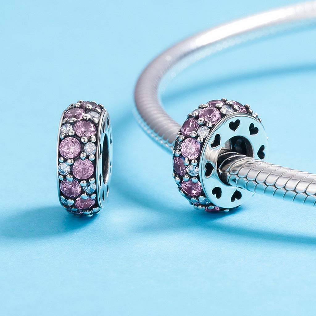 PAHALA 925 Strling Silver Classic Pink Spacer Crystals Charms