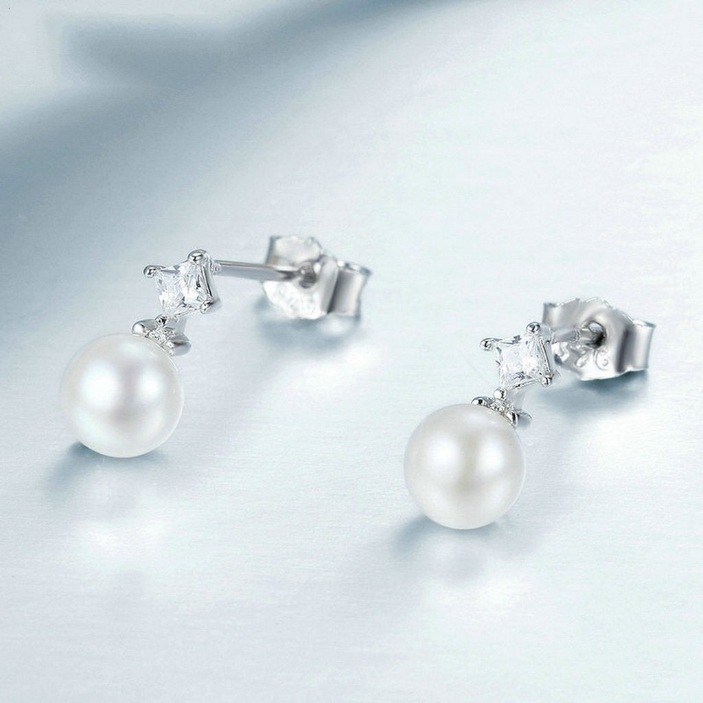PAHALA 925 Sterling Silver Droplet Crystal With Pearl Party Wedding Stud Earrings