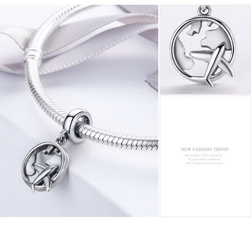 PAHALA 925 Sterling Silver Traveling with Plan Charms Fit Bracelets Necklace