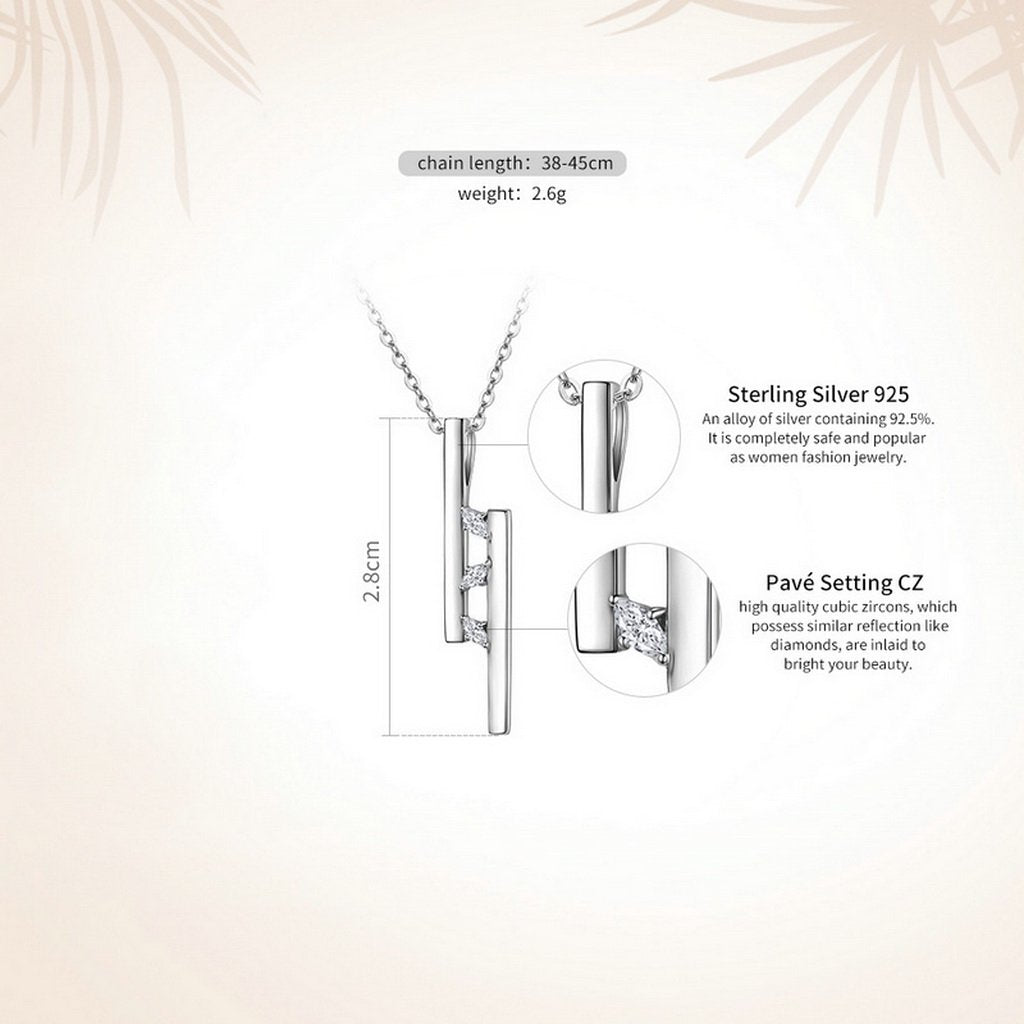 PAHALA 925 Sterling Silver T Bar Dazzling Clear CZ Pendant Necklace