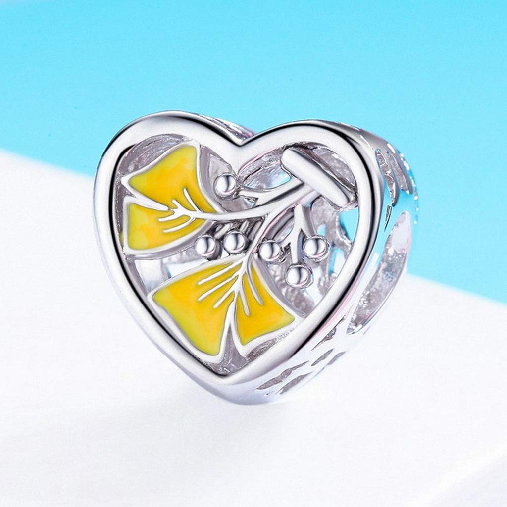 PAHALA 925 Strling Silver Yellow Ginkgo Tree Leaves Enamel Charm