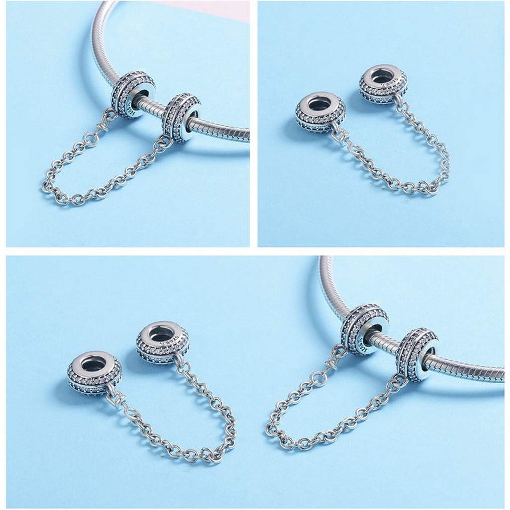 PAHALA 925 Sterling Silver Round Chain with Crystals Safety Chain Charm