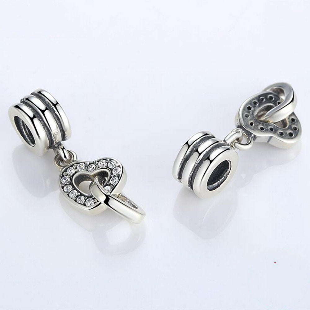 PAHALA 925 Strling Silver Romantic Heart Love Rose Charms Pendant Fit Bracelets Necklace