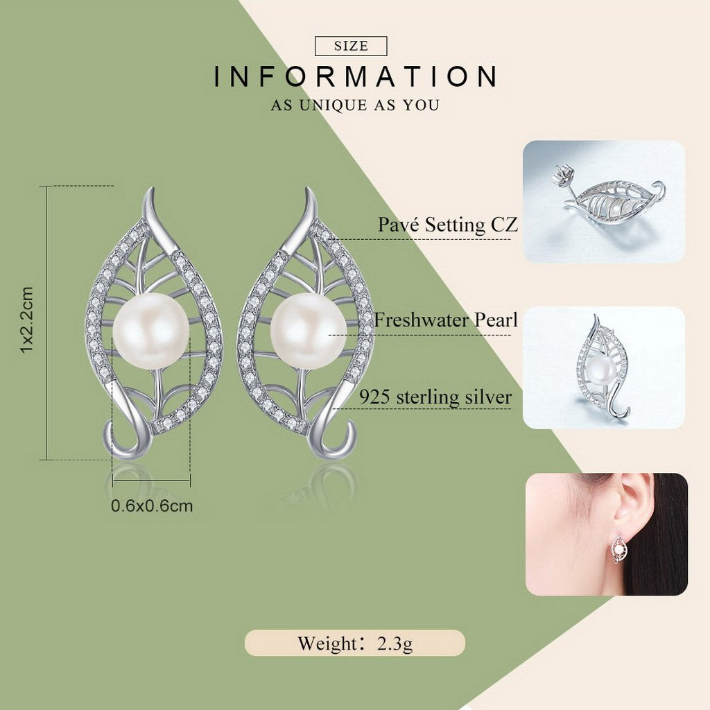 PAHALA 925 Sterling Silver Leaves Love Crystals Party Wedding Stud Earrings