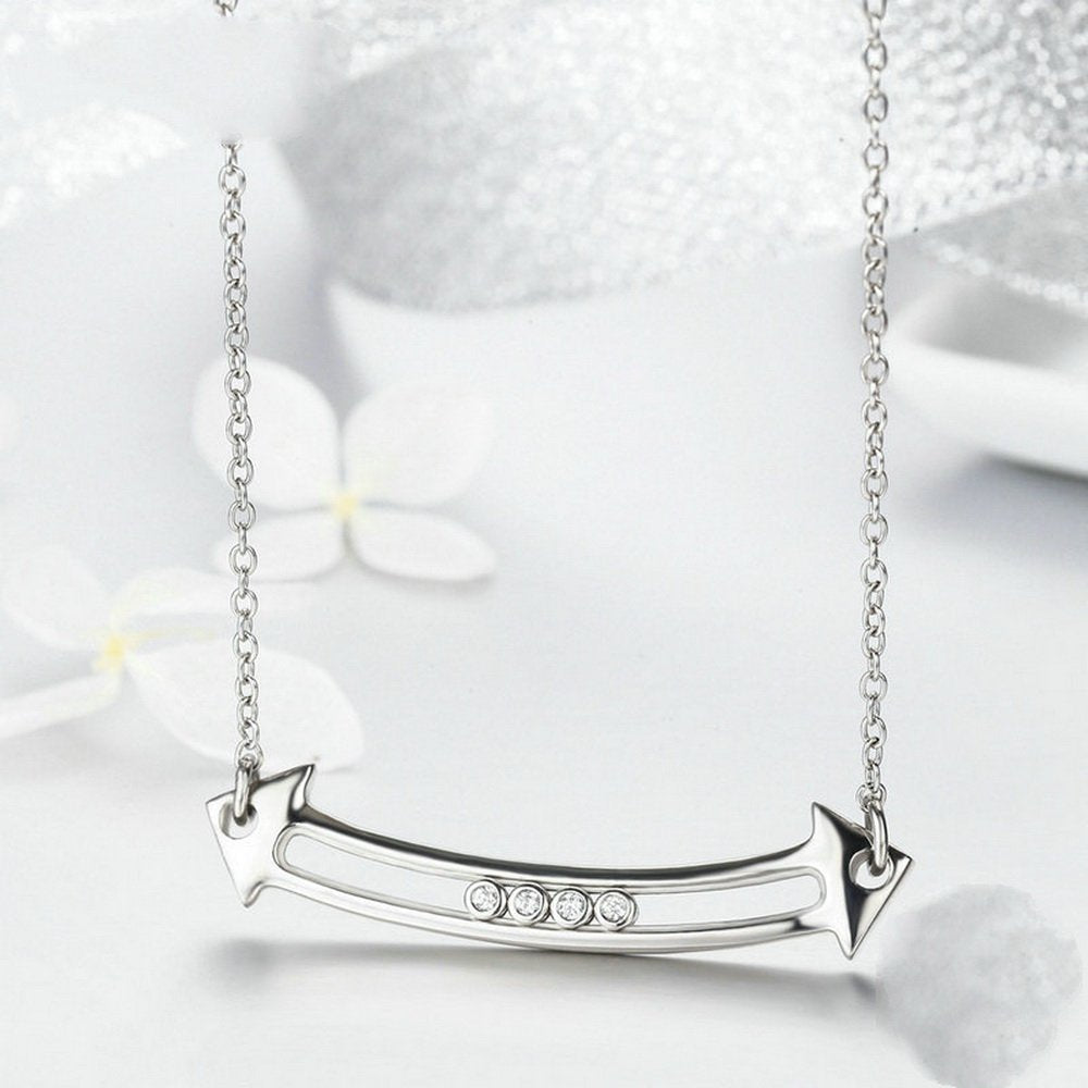 PAHALA 925 Sterling Silver Love in Arrow with Crystals Clear CZ Pendant Necklace