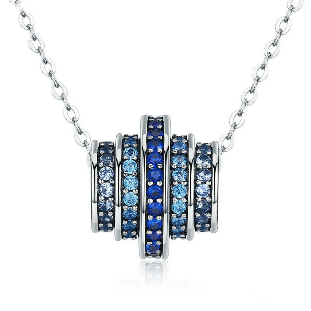 PAHALA 925 Sterling Silver Gradual Round Wheel Blue Crystals Clear CZ Pendant Necklace
