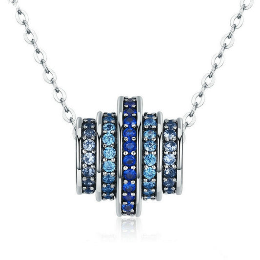 PAHALA 925 Sterling Silver Gradual Round Wheel Blue Crystals Clear CZ Pendant Necklace