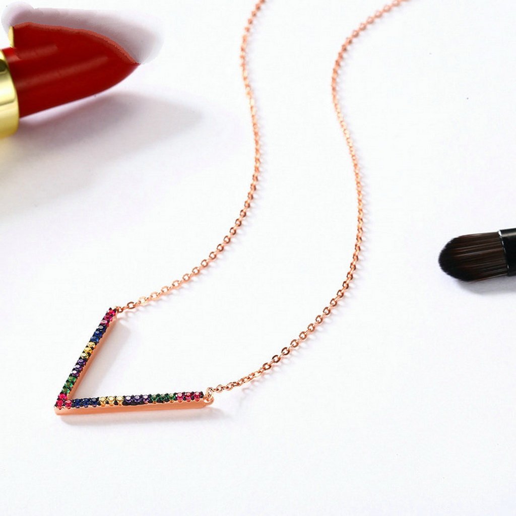 PAHALA 925 Sterling Silver Rose Gold Geometric with Colorful Crystals Pendant Necklace