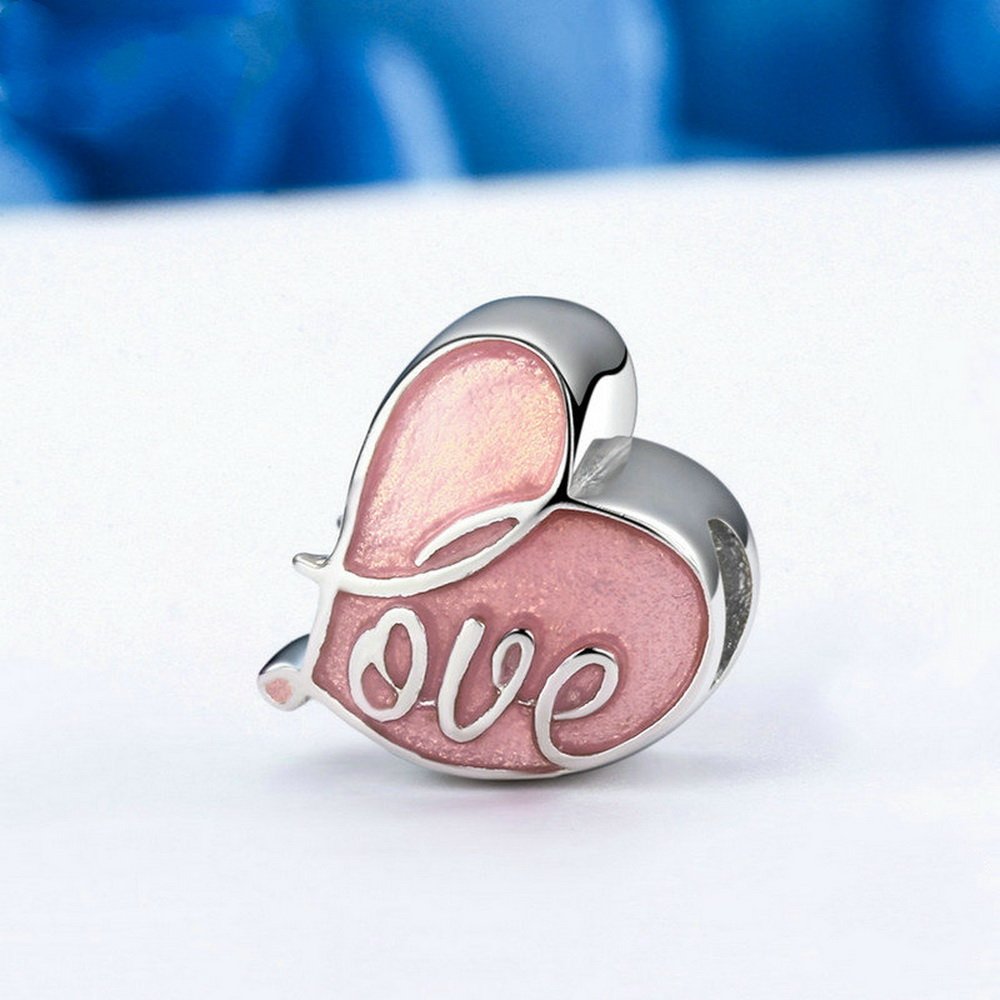PAHALA 925 Strling Silver Fall in Love Pink Enamel Charms Fit Bracelets Necklace