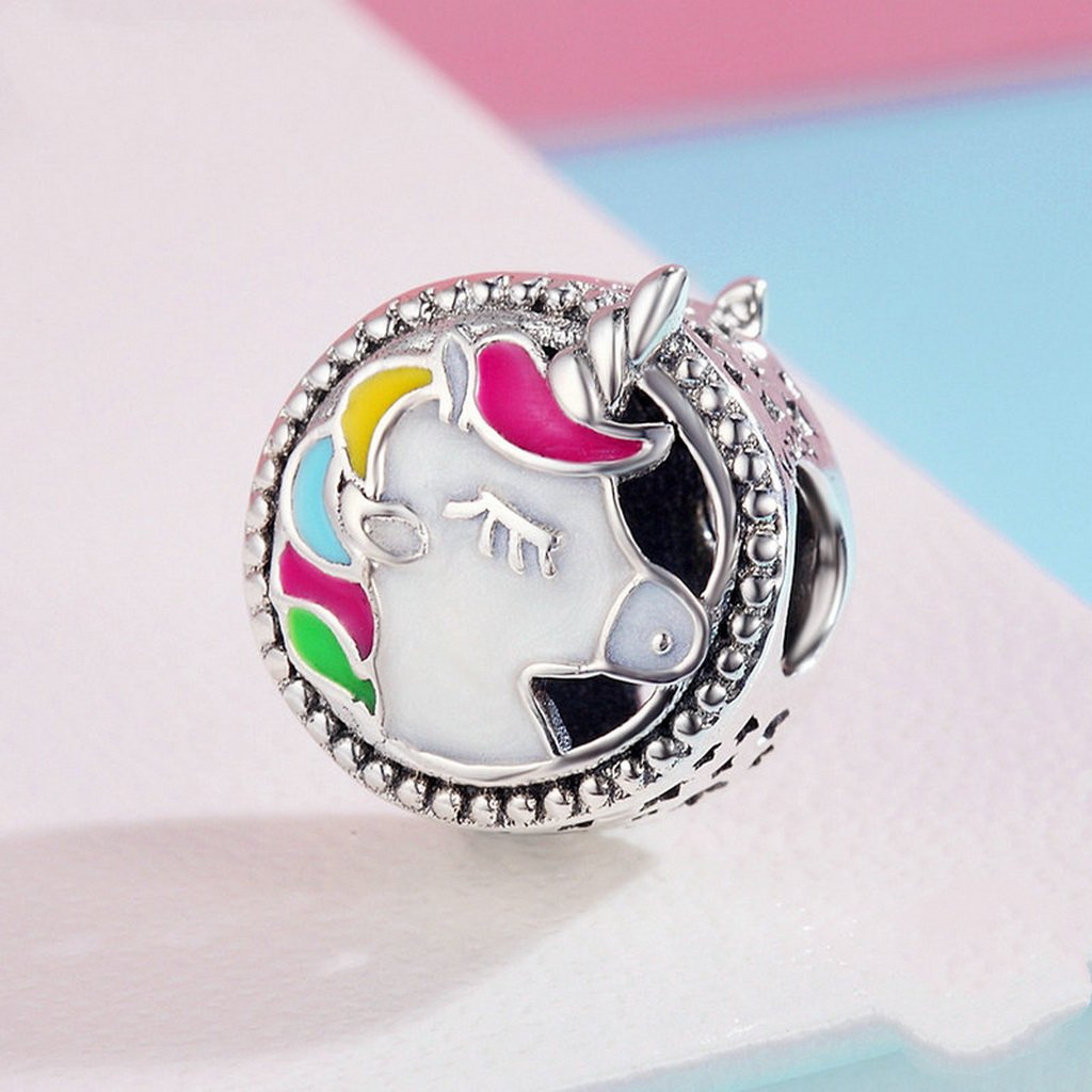 PAHALA 925 Sterling Silver Colorful Unicorn Enamel Charm Bead