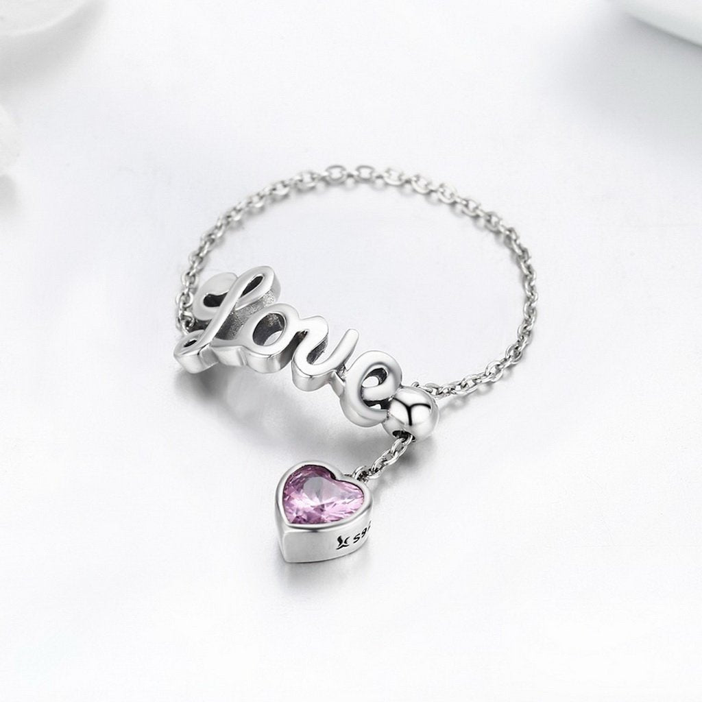 PAHALA 925 Strling Silver Love Letter Adjustable Finger Weeding Party Ring