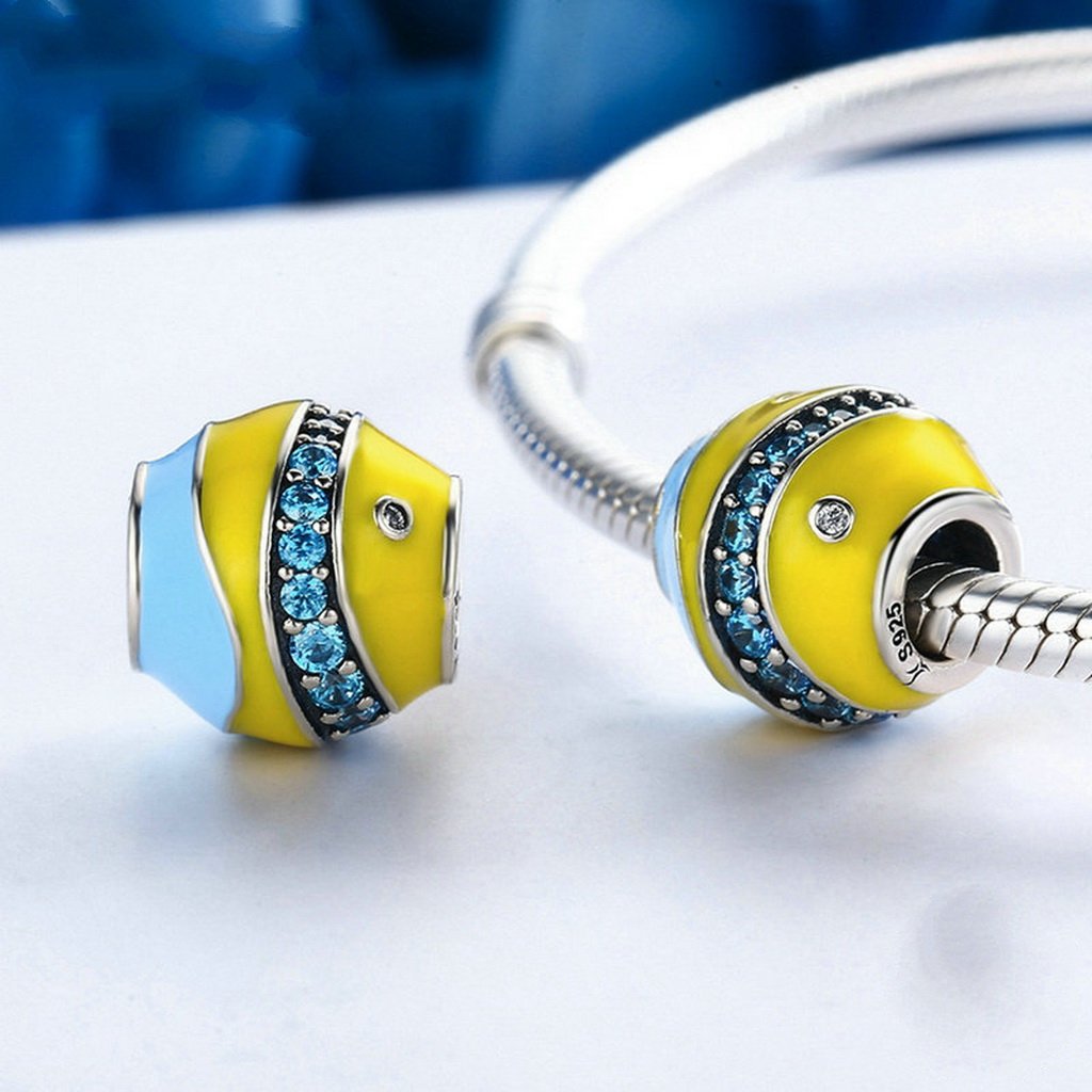PAHALA 925 Sterling Silver Colorful Enamel Sea Fish with Blue Crystals Charms Beads
