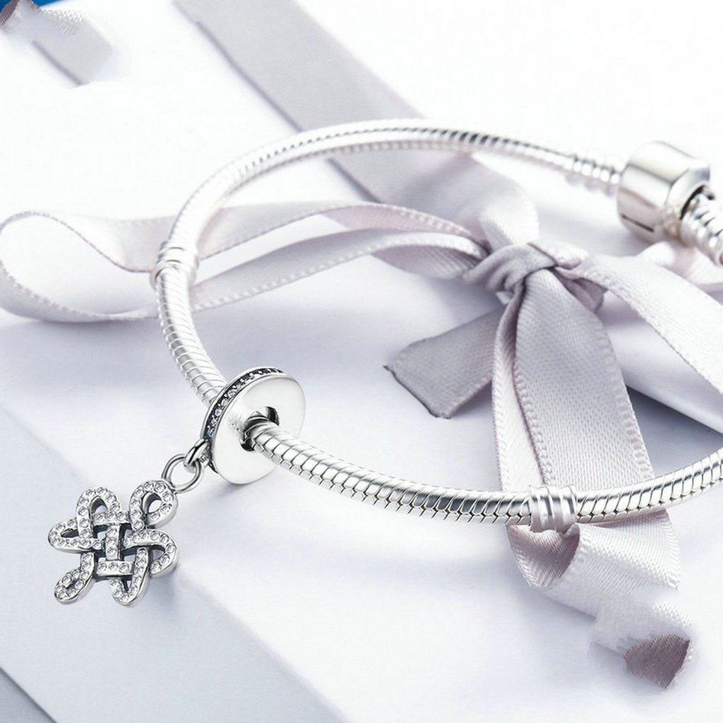 PAHALA 925 Sterling Silver Sparking Knot with Crystals Charms Beads