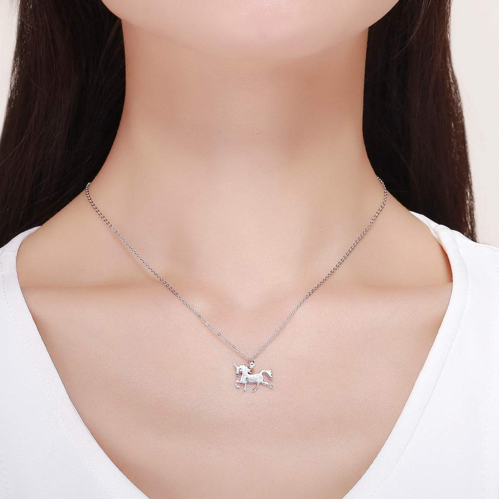 PAHALA 925 Sterling Silver Cute Horse Love Pendant Necklace