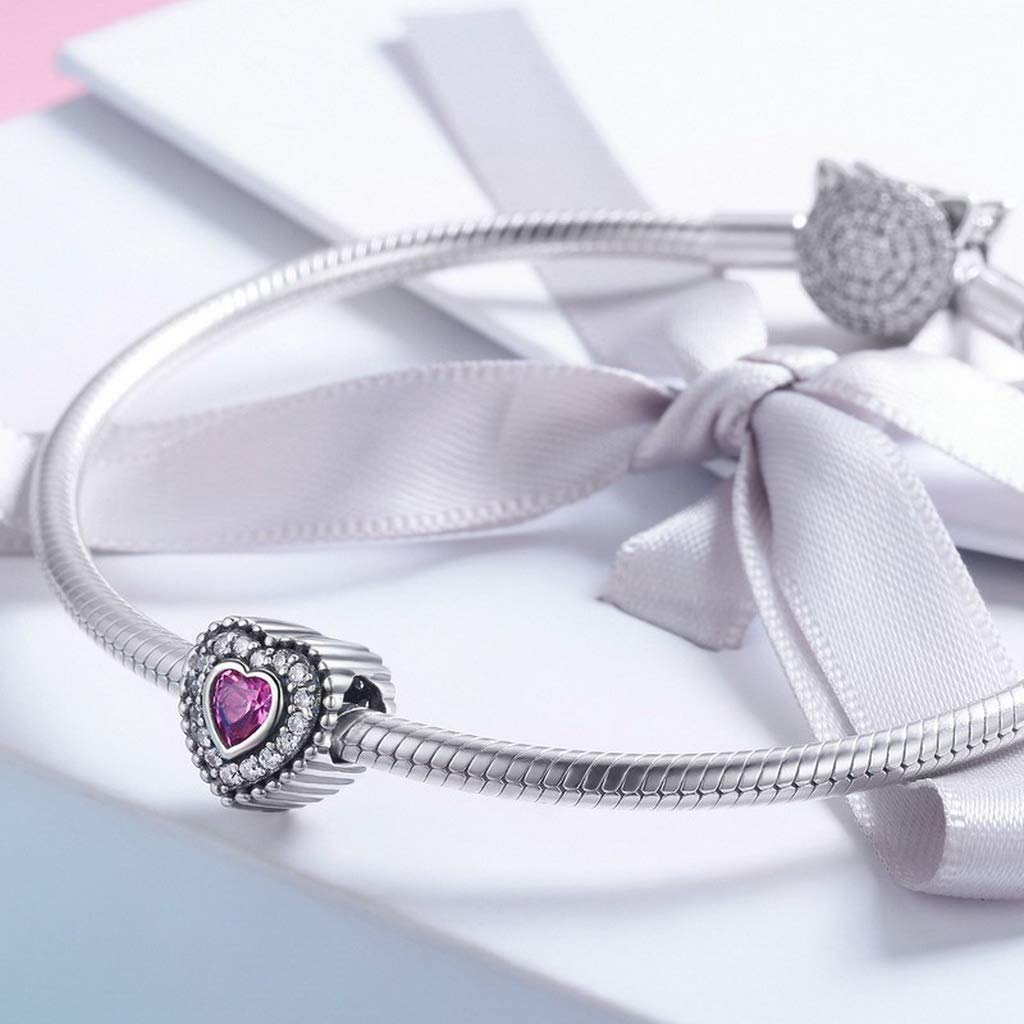PAHALA 925 Strling Silver Romantic Heart Luminous Shape with Crystals Charm Bead