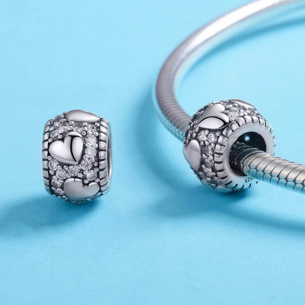 PAHALA 925 Strling Silver Dazzling Heart Shape with Crystals Charm Bead