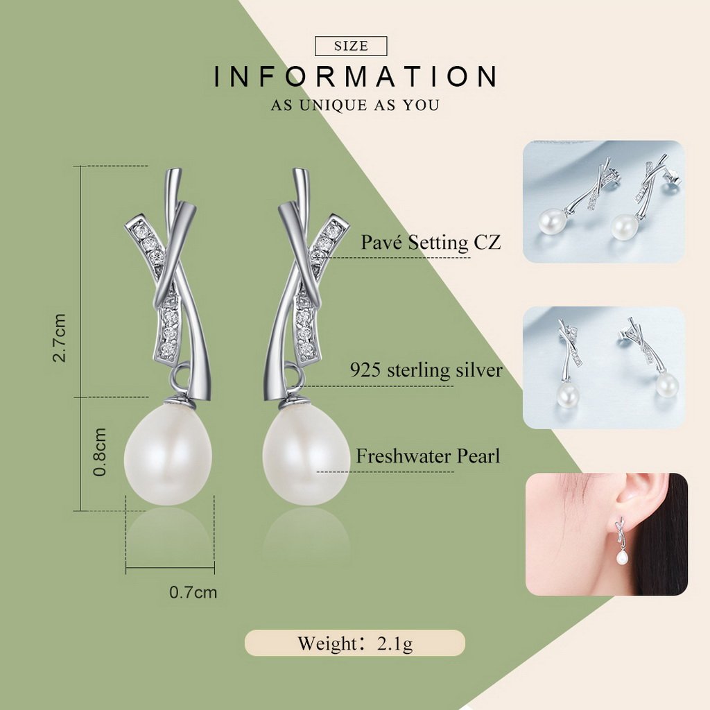 PAHALA 925 Sterling Silver Sparking Freshwater Pearl Party Wedding Drop Earrings