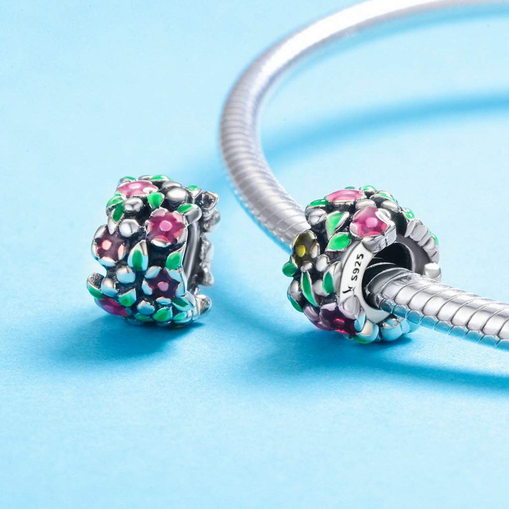 PAHALA 925 Strling Silver Flower Wall Spacer Enamel Charms